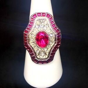 Charming Art Deco Ruby & Diamond SS925 Ring Non Allergenic